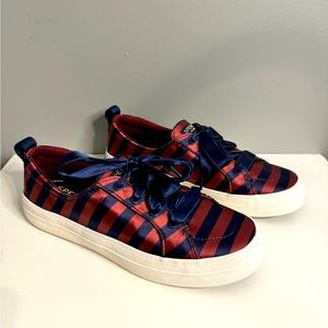 NWOT Sperry Top sider red and blue satin striped shoe women’s size 6.5